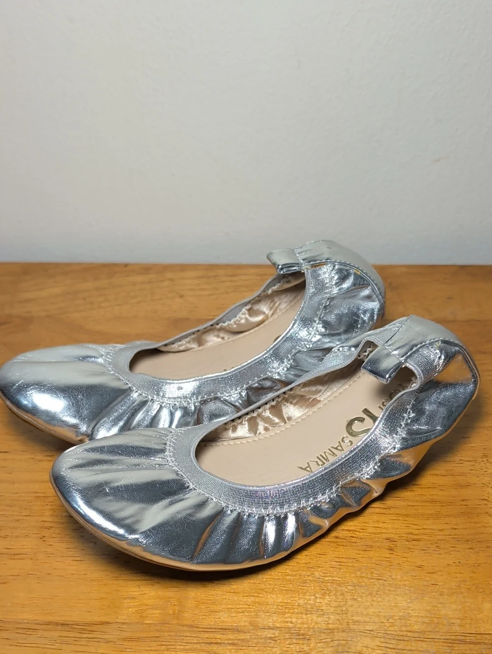 Samara Foldable Ballet Flat Silver Metallic Girls Size 3